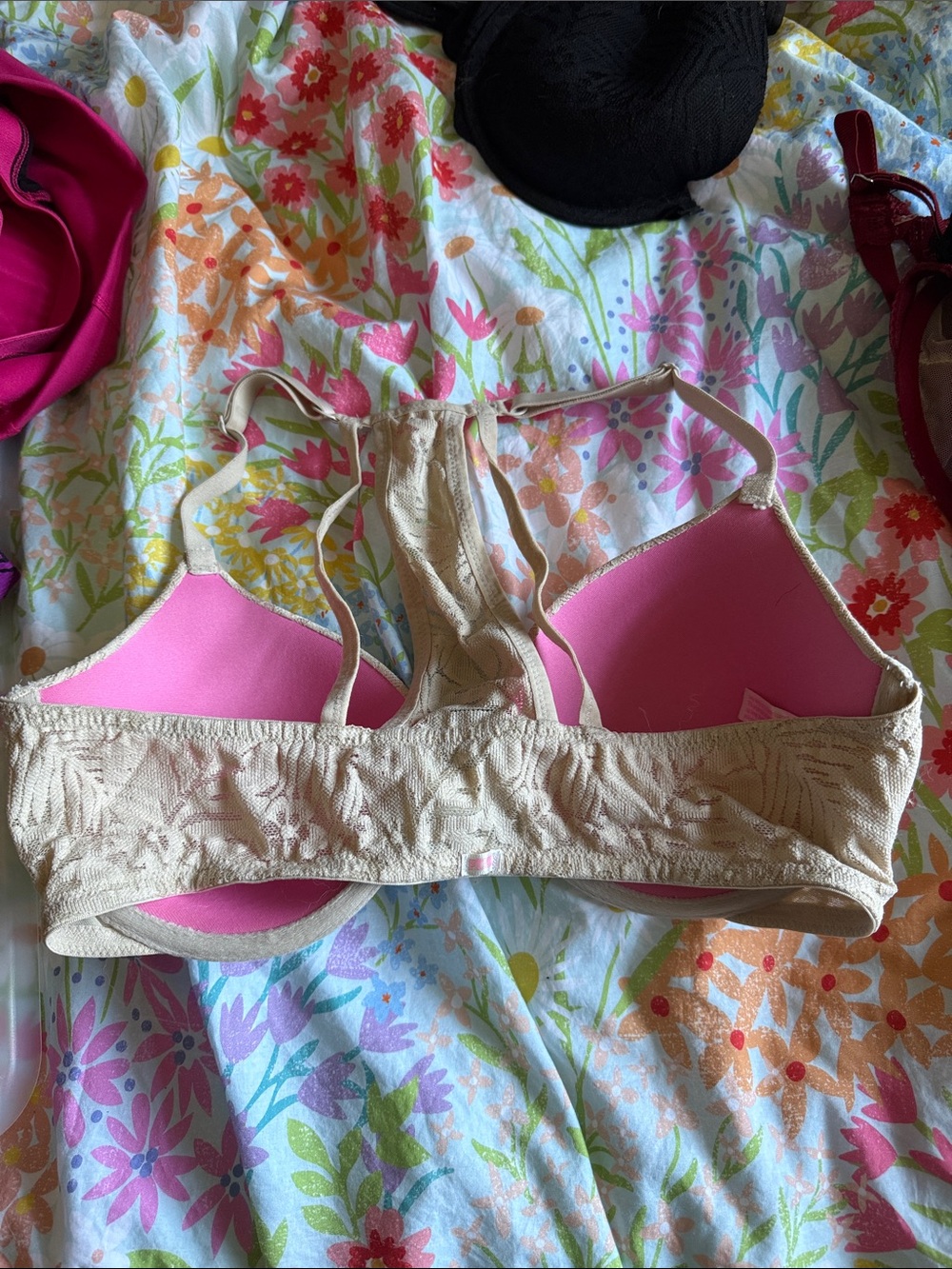 Beige Lace Racerback T-Shirt Bra - Picture 2 of 3